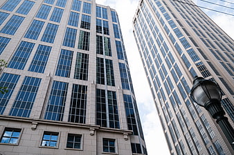 Low Angle View of Modern Glass Office Buildings