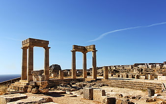 Ancient Temple Ruins at Lindos Acropolis, Rhodes, Greece