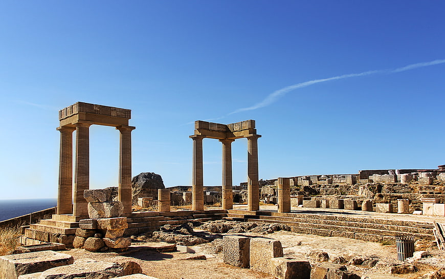 Ancient Temple Ruins at Lindos Acropolis, Rhodes, Greece