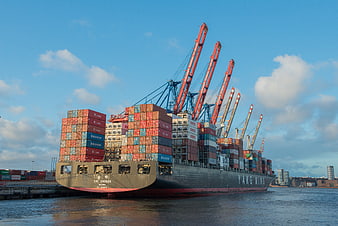Container Ship Yang Ming YM Union Docked at Hamburg Port