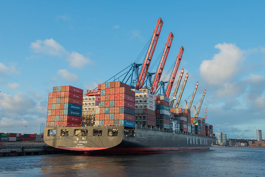 Container Ship Yang Ming YM Union Docked at Hamburg Port