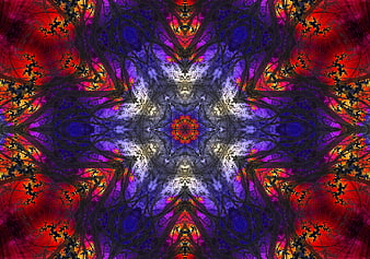 Vibrant Red and Purple Kaleidoscope Fractal Pattern