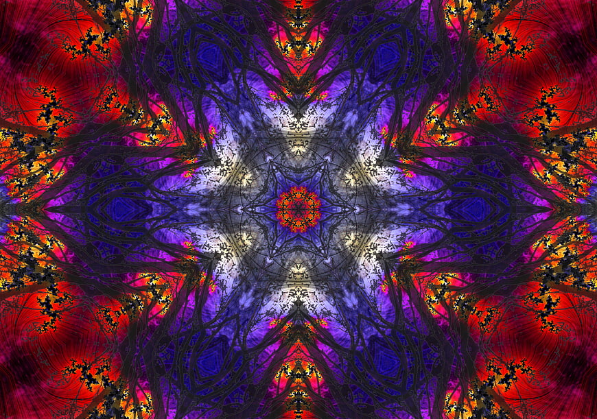 Vibrant Red and Purple Kaleidoscope Fractal Pattern