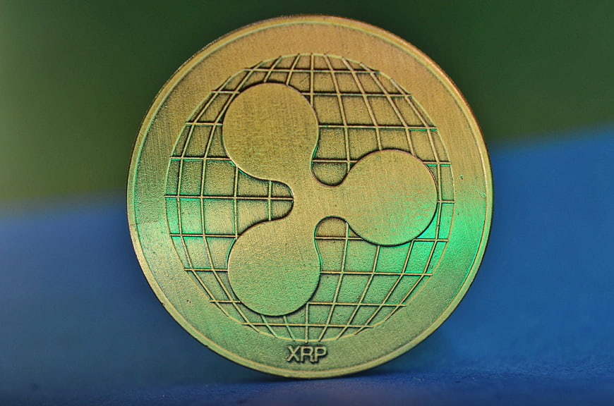 Gold XRP Ripple Cryptocurrency Coin Close-Up