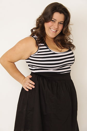 Plus Size Woman Wearing Black and White Striped Top