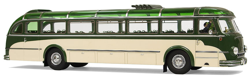 Vintage Green and Cream Bus Model on White Background