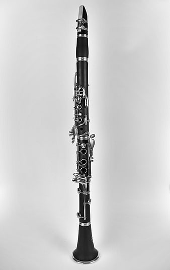 Black Clarinet With Silver Keys On White Background