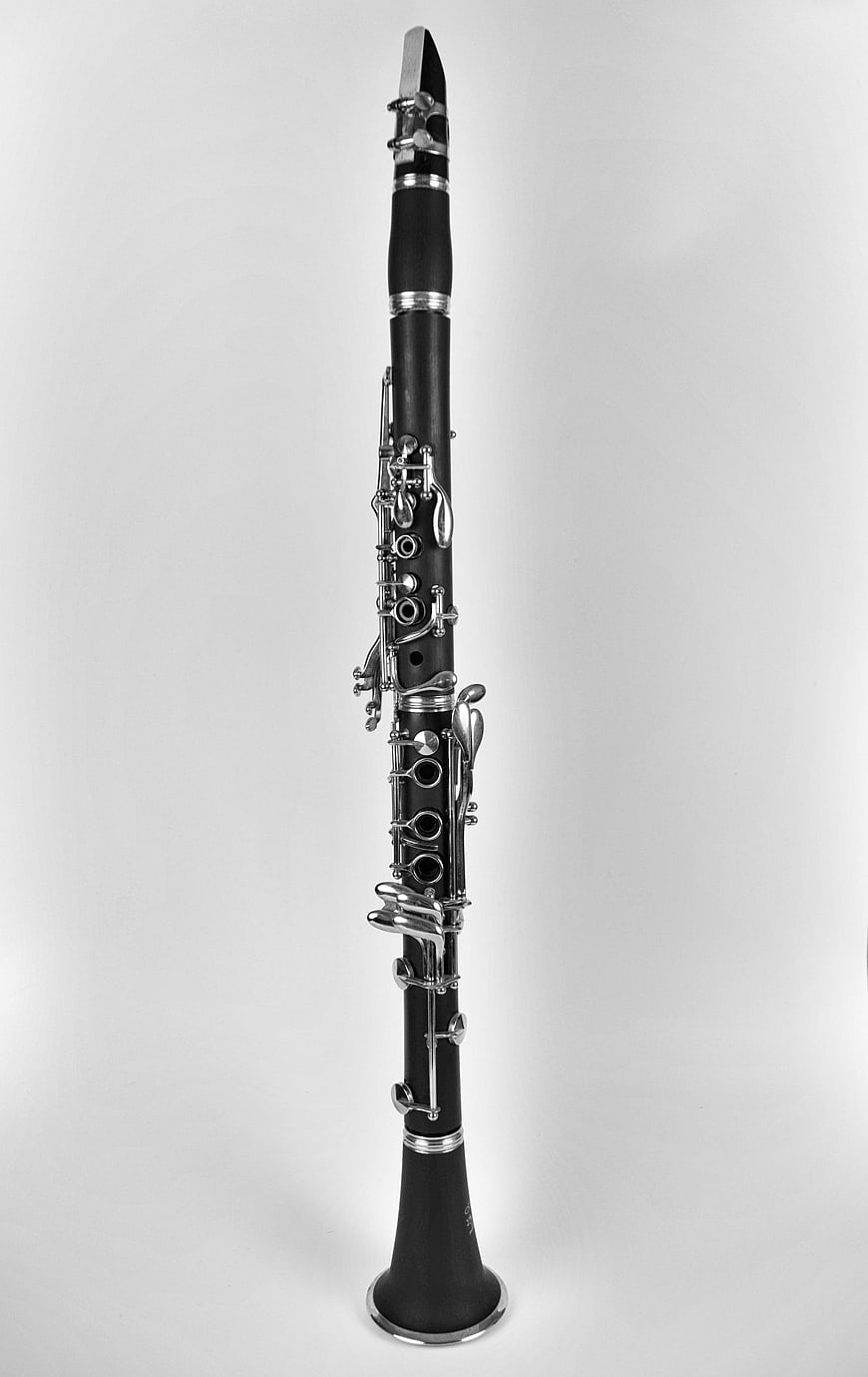 Black Clarinet With Silver Keys On White Background