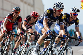 Professional Road Cyclists Racing On A Sunny Day