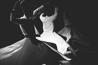 Whirling Dervishes in Motion Black and White