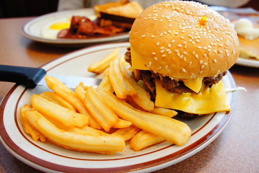 Cheeseburger and French Fries on a Plate