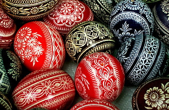 Traditional hand-painted Easter eggs with intricate floral patterns