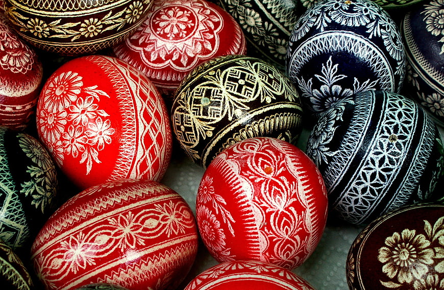 Traditional hand-painted Easter eggs with intricate floral patterns