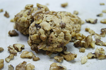 Close-up of walnut cookies on white background