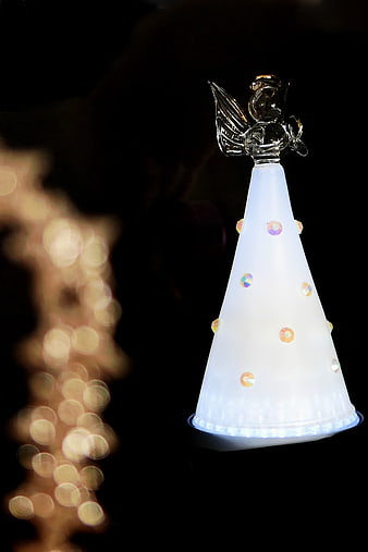 Illuminated Glass Christmas Tree Ornament with Angel Topper