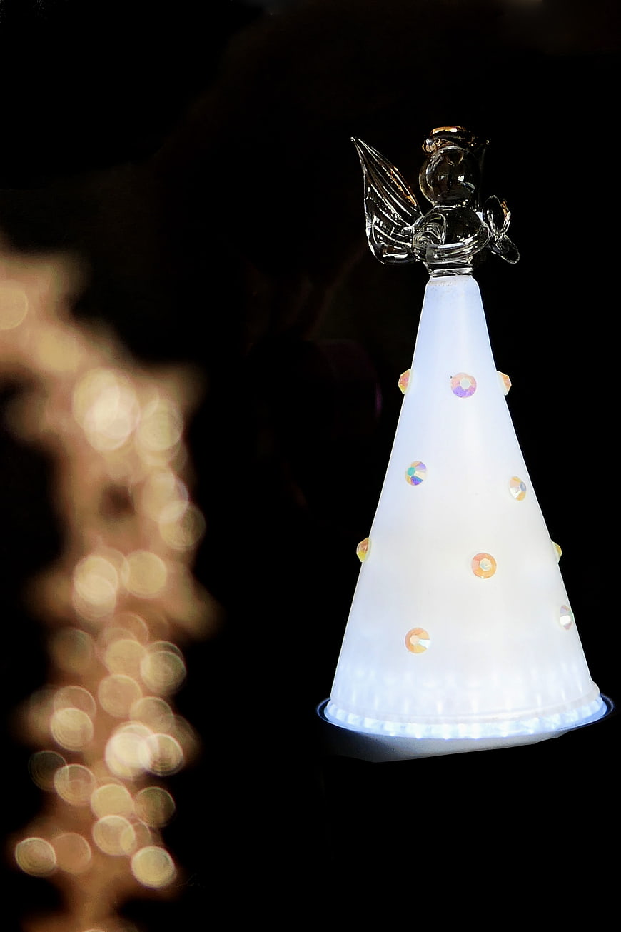 Illuminated Glass Christmas Tree Ornament with Angel Topper