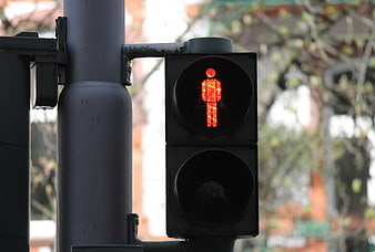 Red Pedestrian Traffic Light Signal Close-Up