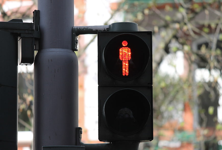 Red Pedestrian Traffic Light Signal Close-Up