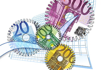 Euro banknote gears symbolizing economy and finance