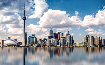 Toronto Skyline with CN Tower and Water Reflection