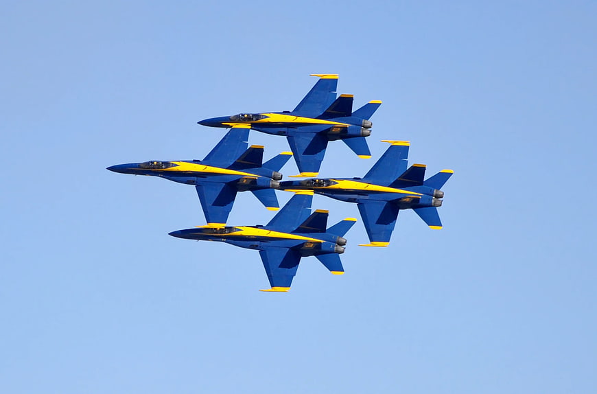 Blue Angels Fighter Jets Flying in Diamond Formation