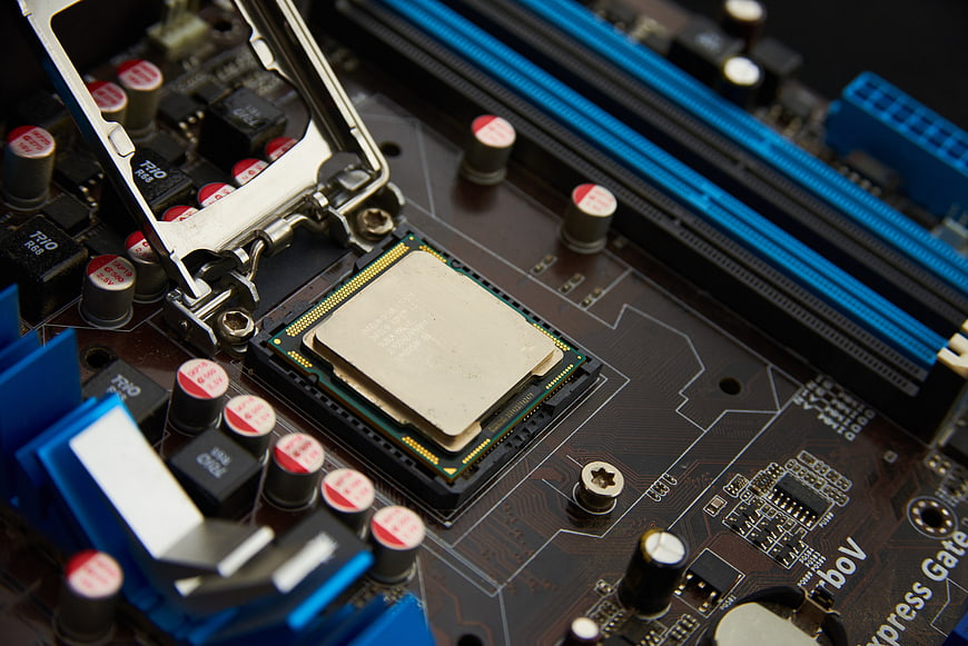 Close-up of CPU Processor on Computer Motherboard