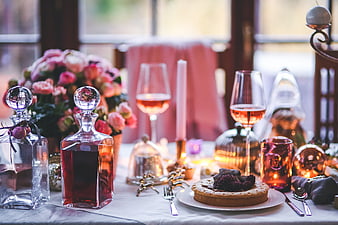 Elegant Holiday Table Setting with Wine and Pie
