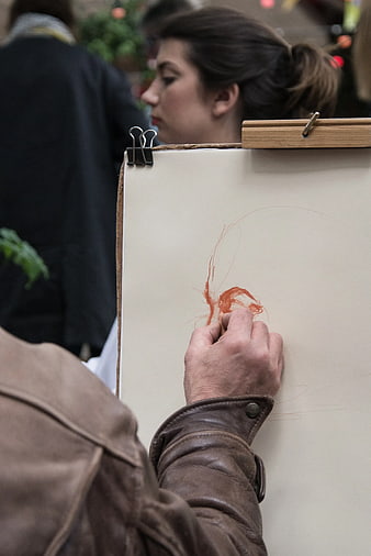 Artist Sketching Woman's Portrait in Art Class