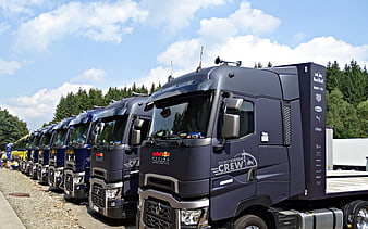 Row of Red Bull Racing Formula 1 Transport Trucks
