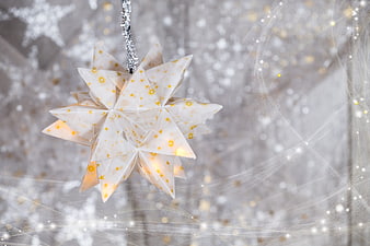 White Origami Star Christmas Ornament with Gold Stars