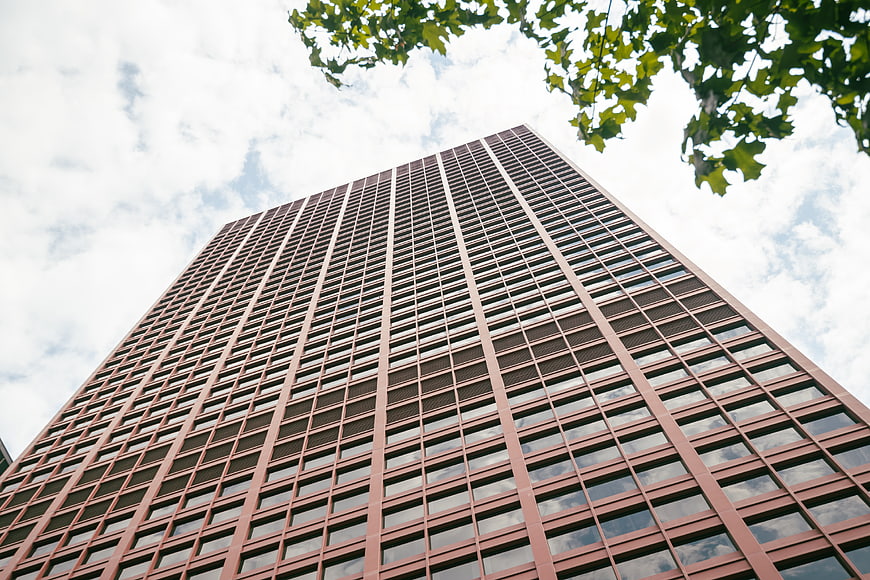Low Angle View of Modern Red Office Building