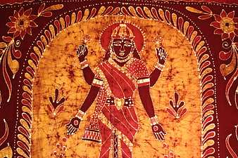 Traditional Indian Goddess Artwork on Textured Fabric