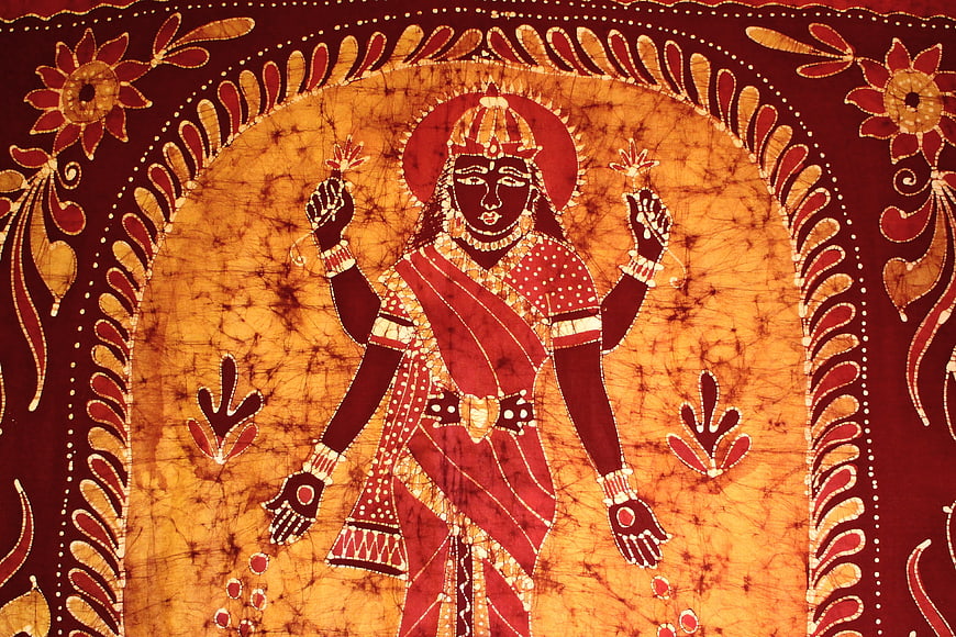 Traditional Indian Goddess Artwork on Textured Fabric