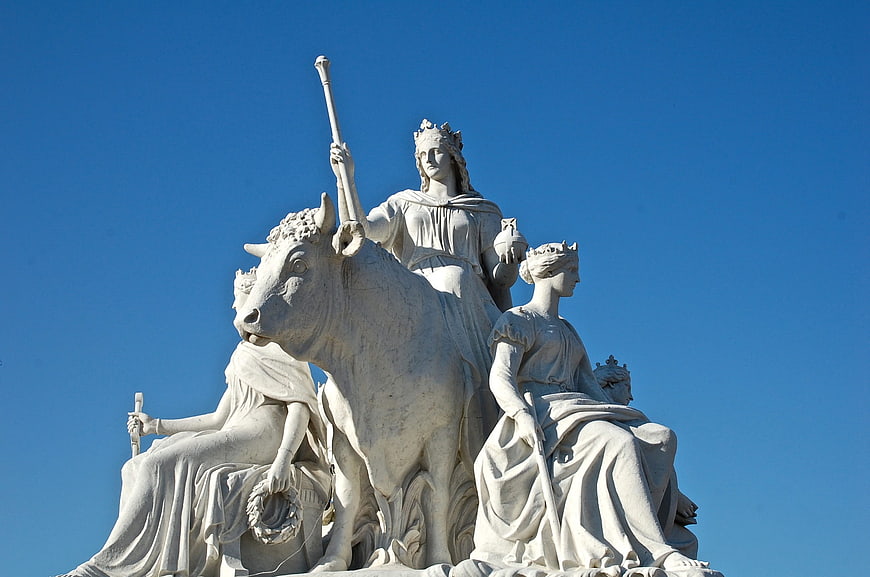 White Marble Statue of Queen Victoria and Allegorical Figures