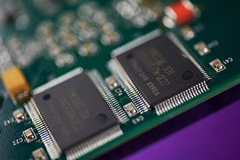 Close-up of computer circuit board with microchips