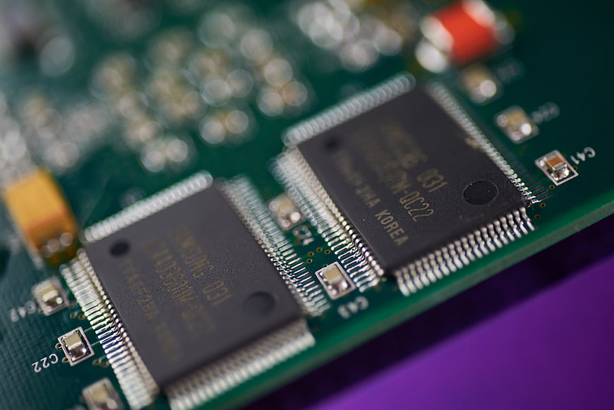 Close-up of computer circuit board with microchips