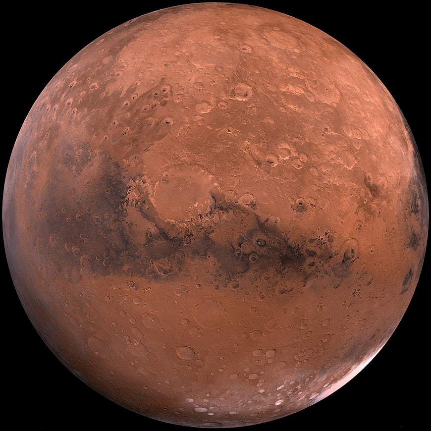 Full Disk View of Mars Planet in Space