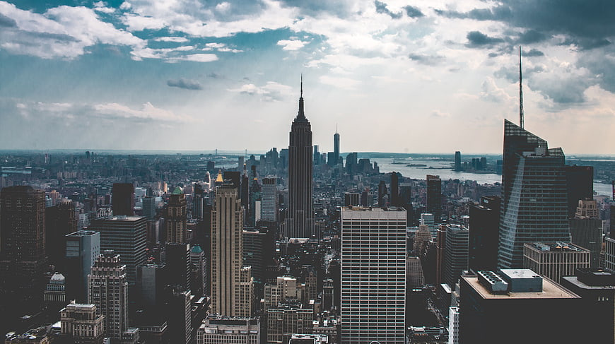 Aerial View of New York City Skyline with Empire State Building