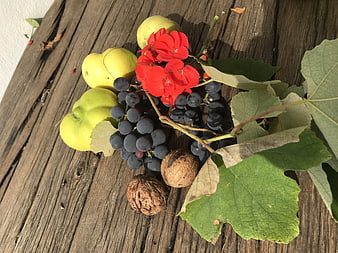 Autumn Harvest Still Life with Quince, Grapes, and Walnuts