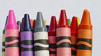 Close-up of colorful wax crayons on white background