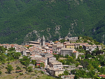 High Angle View of Historic European Hillside Village