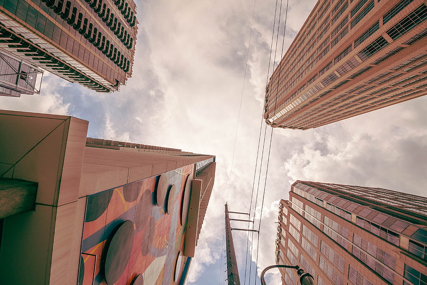 Low Angle View of Modern City Buildings and Sky