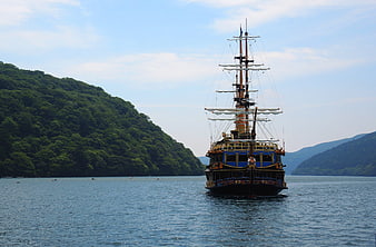 Traditional Japanese Sailing Ship On Lake Ashi In Hakone