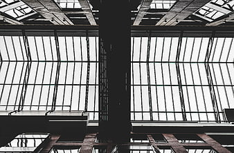Black and white industrial architecture with large windows