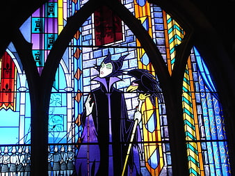 Maleficent Stained Glass Window Artwork at Disneyland Paris