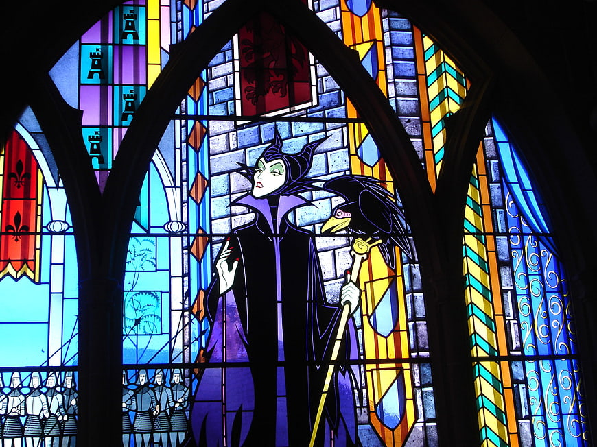 Maleficent Stained Glass Window Artwork at Disneyland Paris