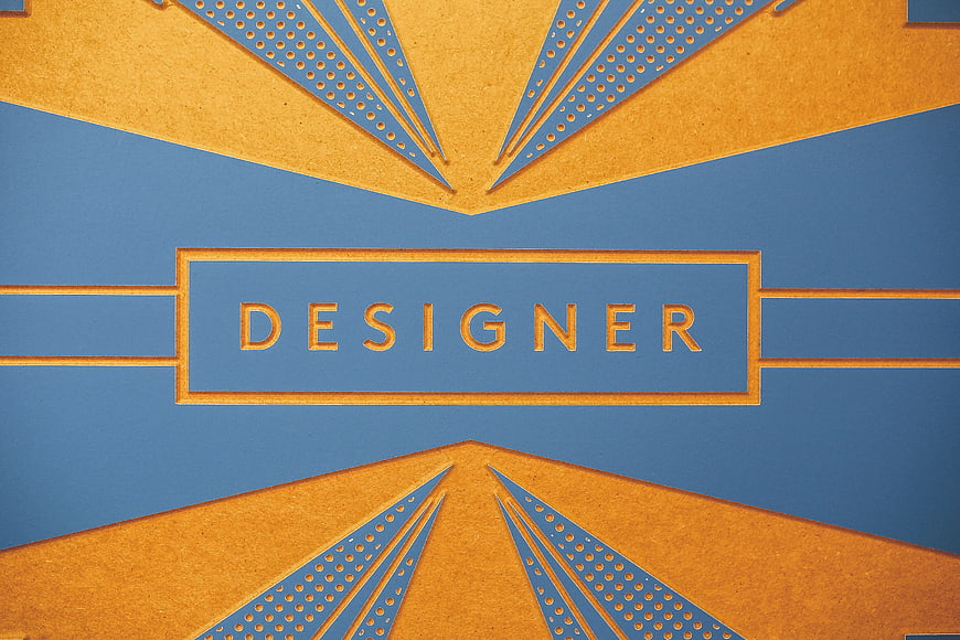 Art Deco Designer Text on Blue and Gold Background