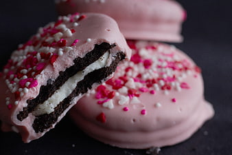 Pink Chocolate Covered Cookies with Sprinkles