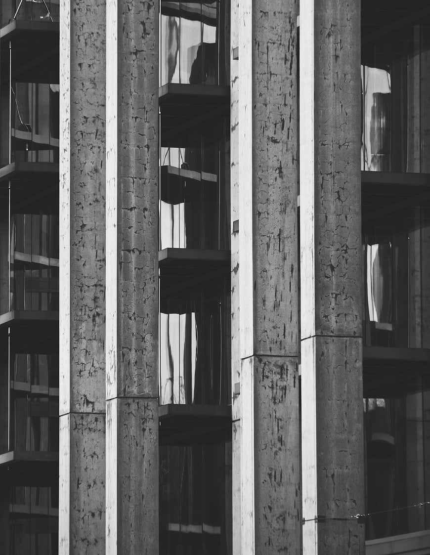 Black and white abstract concrete building facade pattern