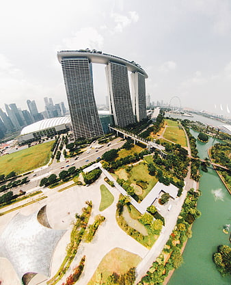Aerial View of Marina Bay Sands and Gardens by the Bay Singapore